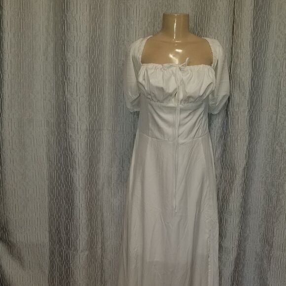 Summer Puff Sleeve Floral Split Maxi Dress White 2XL - Picture 12 of 13